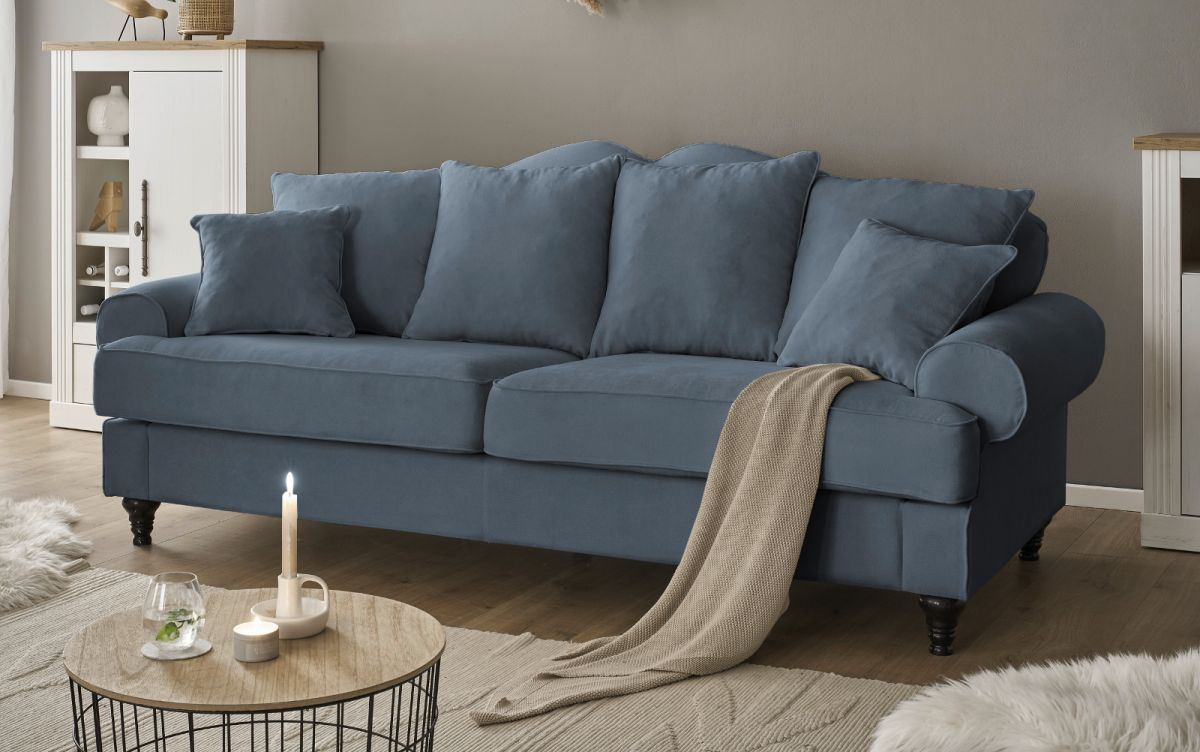 Sofa 3,5-Sitzer Adelina in blau 230 cm