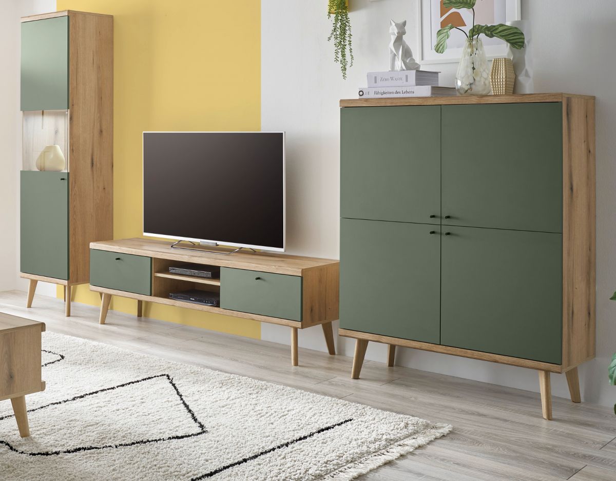 Wohnwand Juna in Salbei und Eiche Evoke 3-teilig 337 cm