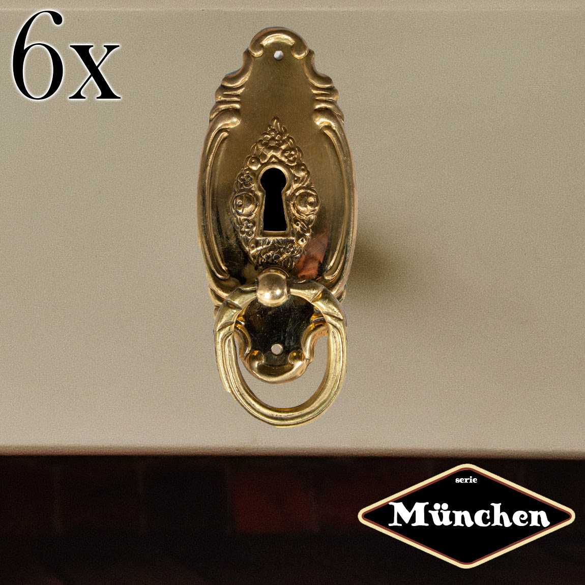 Schlüsselplatte mit Griff, Eisen in Messing gl., Serie 'München', 6er Pack