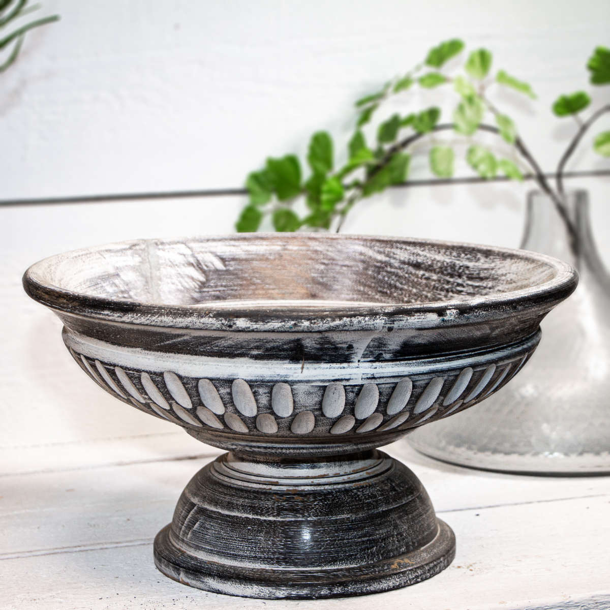 Holzschüssel, Rand, Groß, Schwarz-grau, in Shabby- Chick