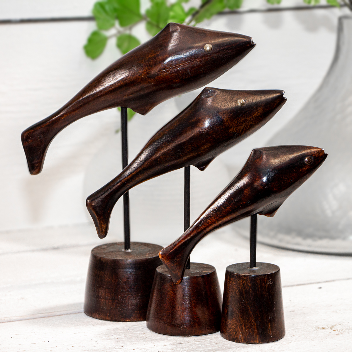 Holzfigurset, 3er, Fisch, Klein, Braun, Tiere, Tierfiguren, Dekoration