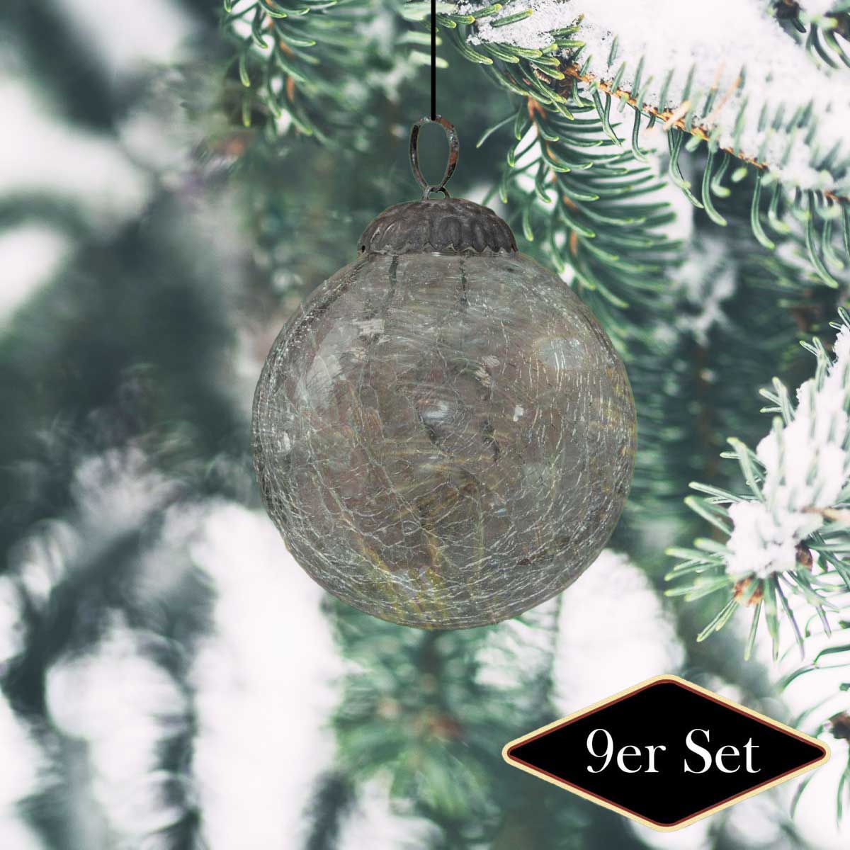 Christbaumkugelset, Krakeliertes/frozen Glas, Transparent, Weihnachten, 9er Set