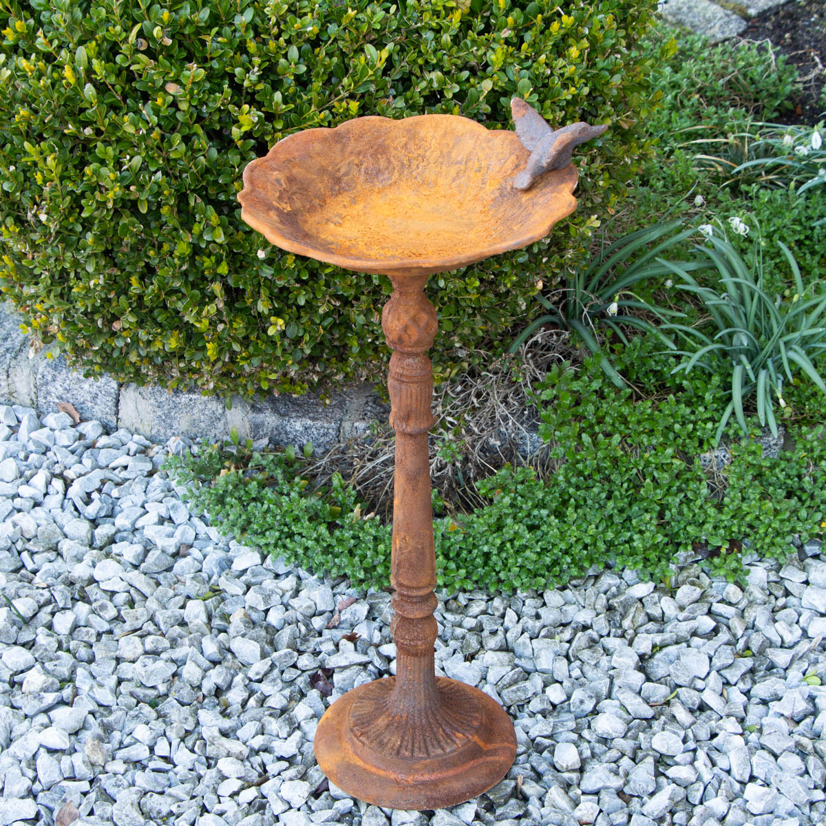 Vogeltränke, mit Kolibri, Futter-Schale |Eisen braun, rostig |H58,5xB26,5cm