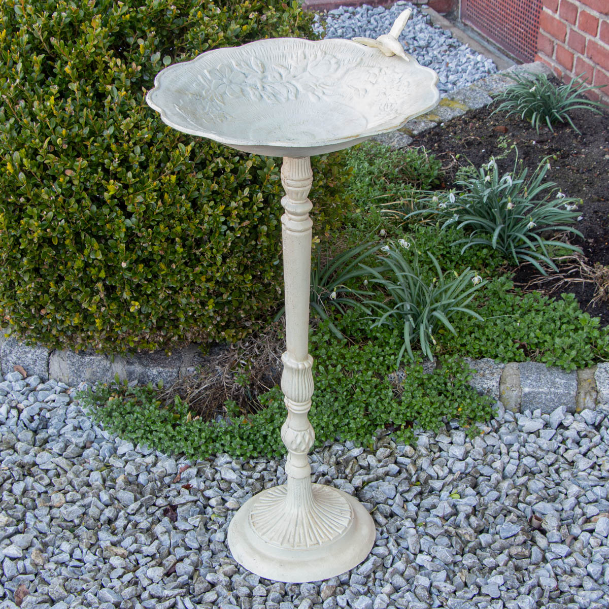 Vogeltränke, mit Kolibri, Futter-Schale |Eisen weiß |H72,5xB36,5cm