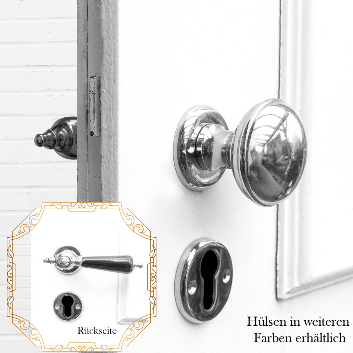 Wechselgarnitur für Haustüren-Porzellan Griff- Turknauf |PZ|Nickel gl.