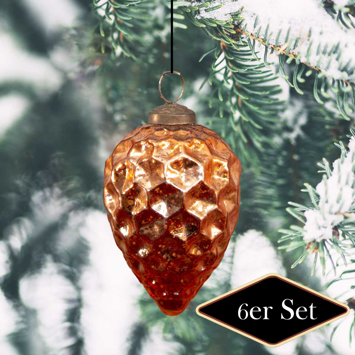 Christbaumkugeln in Zapfen-Form, Kupferfarbend, XL, Weihnachten, 6er Set
