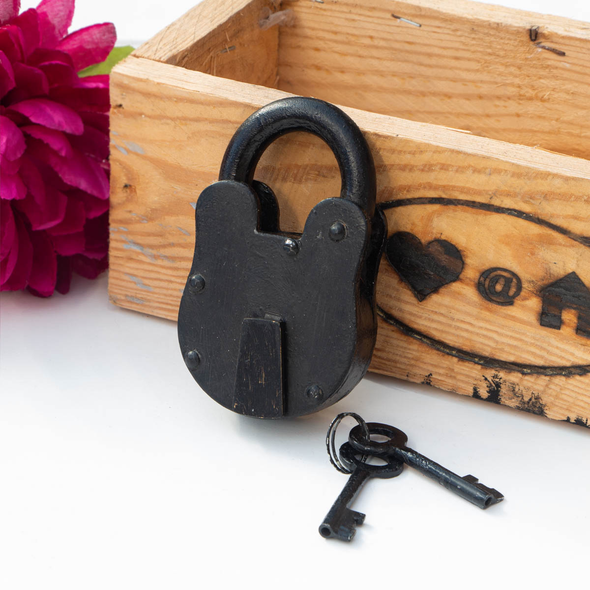 Kistenschloss, Deko, Rustikaler Look |Eisen schwarz |H11,0xB6,5cm