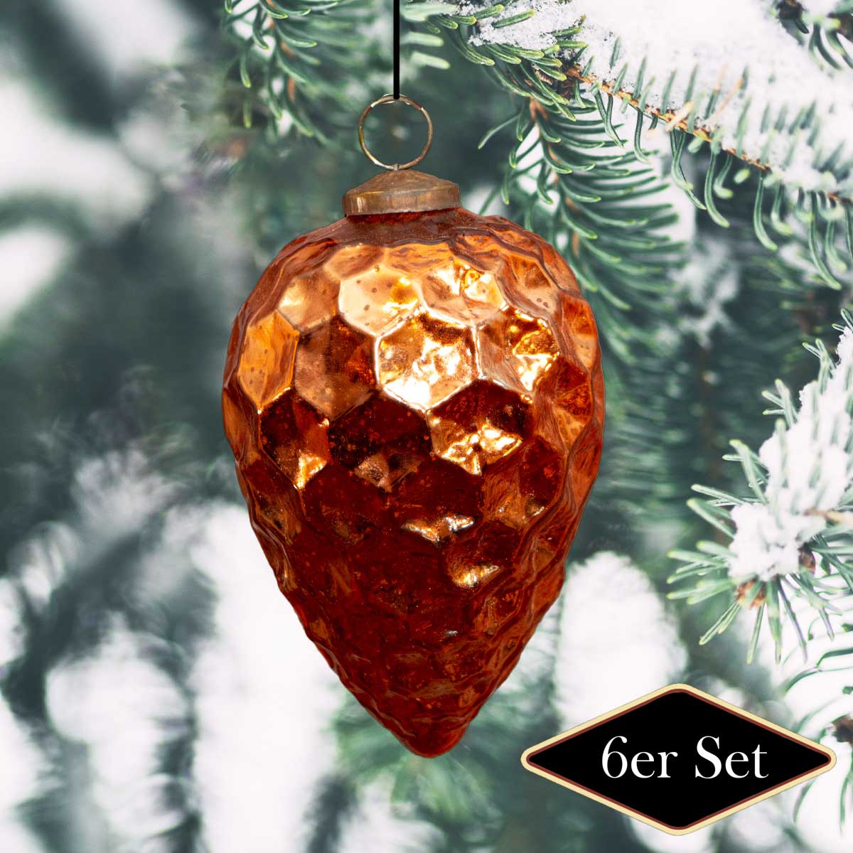 Christbaumkugeln in Zapfen-Form, Kupferfarbend, Weihnachten, 6er Set