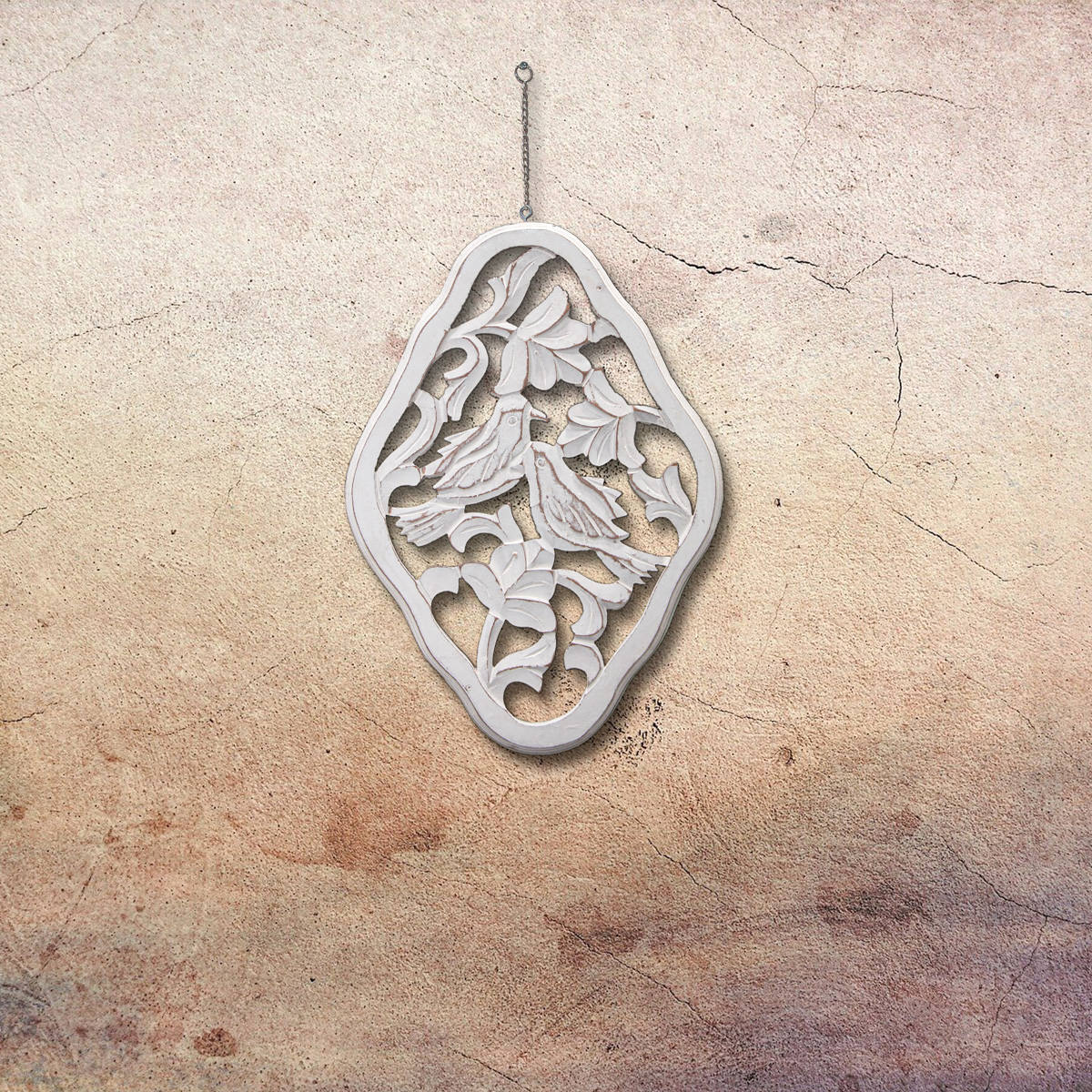 Wandschmuck, groß, Vögel, Chabby Chic | Holz, weiß | H 39,0 x B 28,0 cm