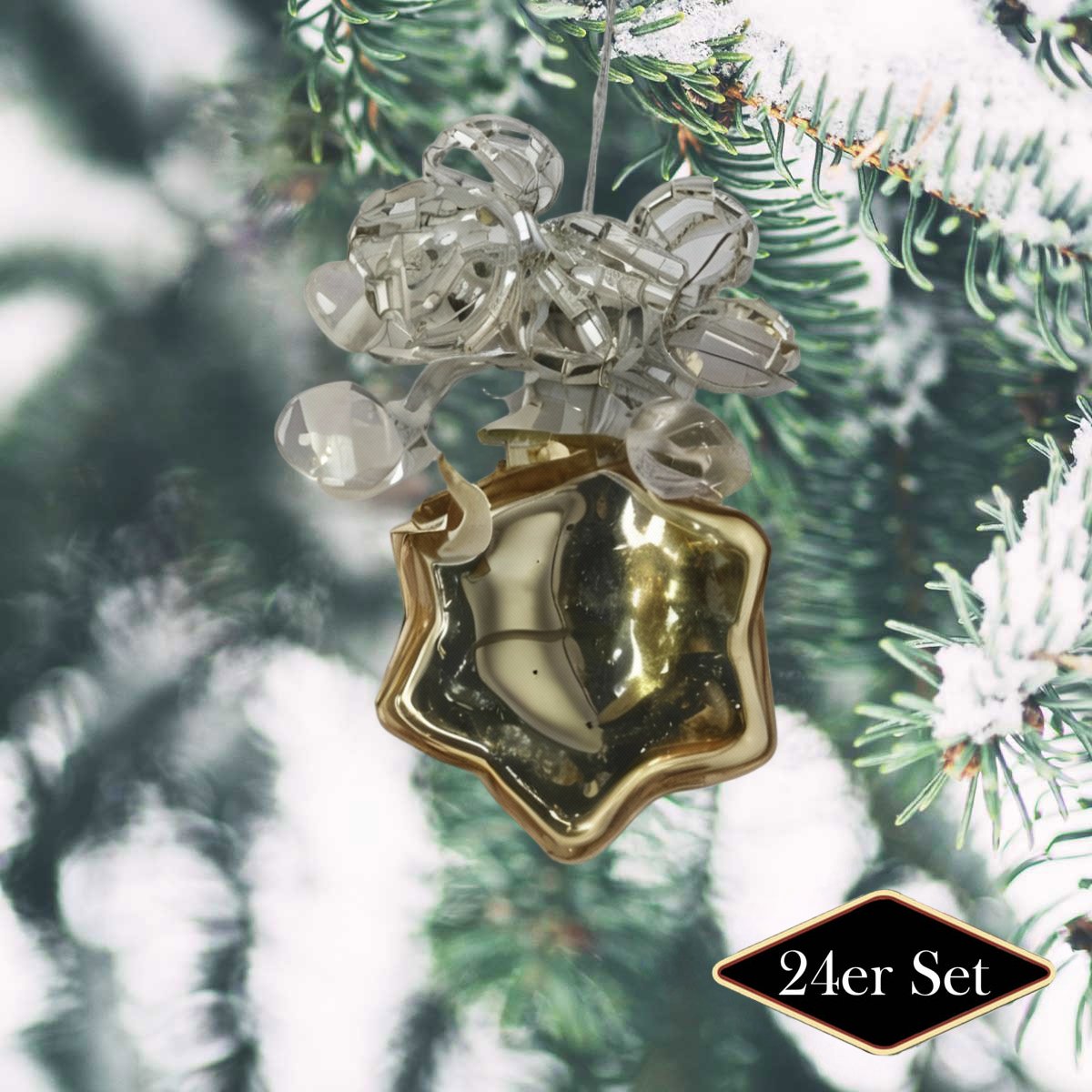 Premium Weihnachtskugel Stern, gold glänzend, H.2 cm - handgemacht in Indien