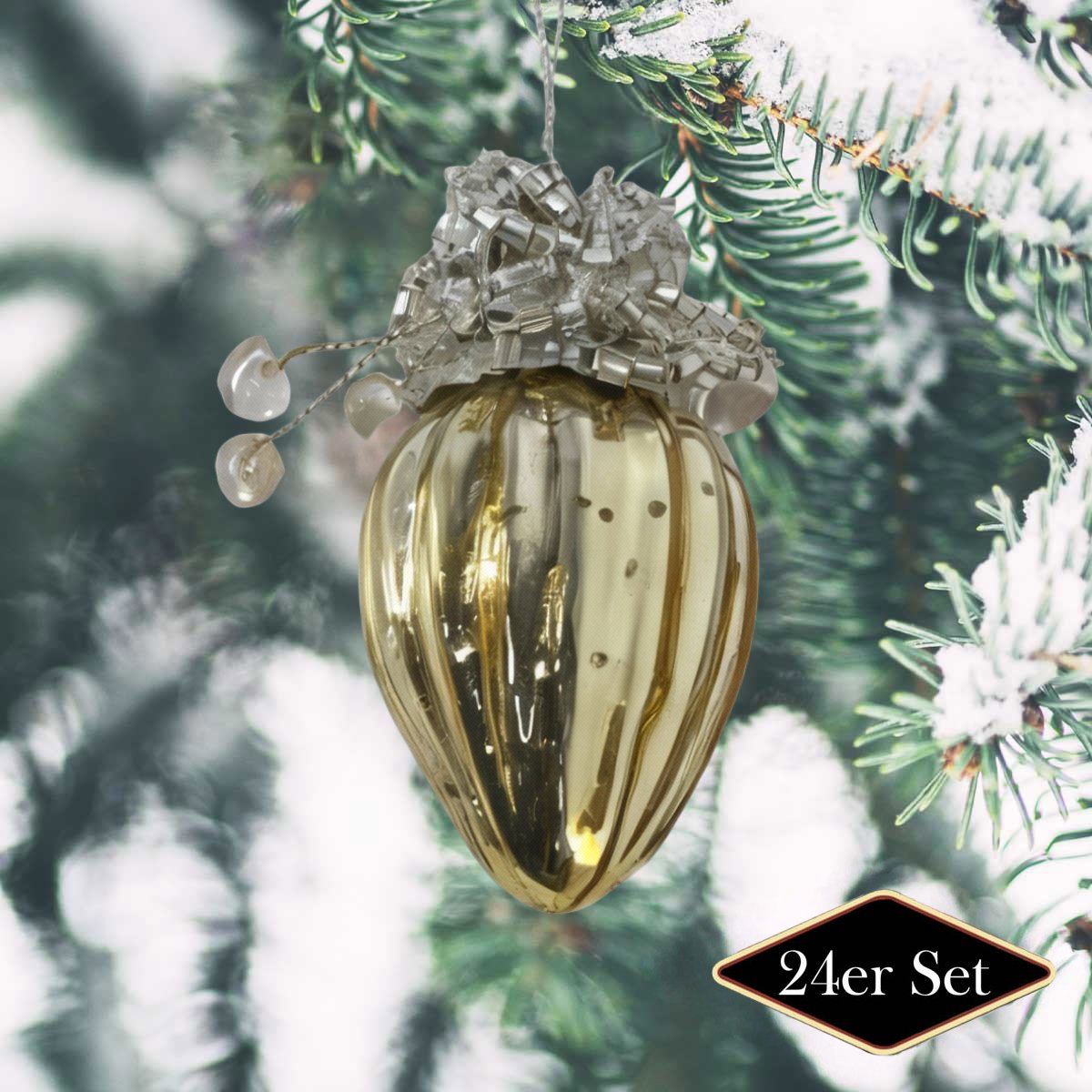 Premium Weihnachtskugel Nuss, gold glänzend, H.2 cm - handgemacht in Indien