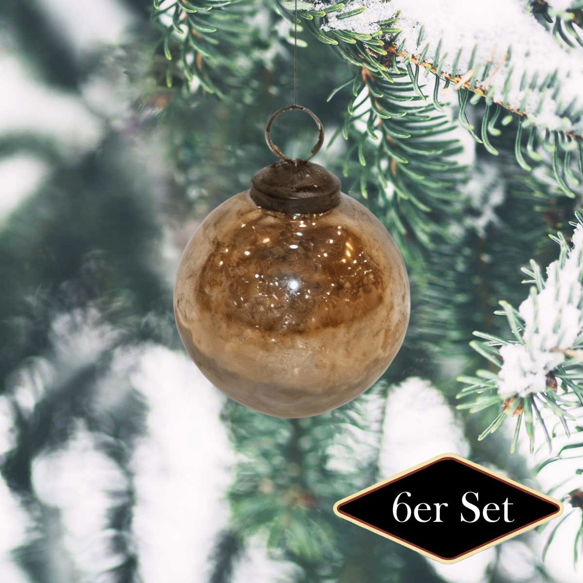 Premium Glas-Weihnachtskugel, Braun Gold glänzend - handgemacht in Indien, ∅8 cm