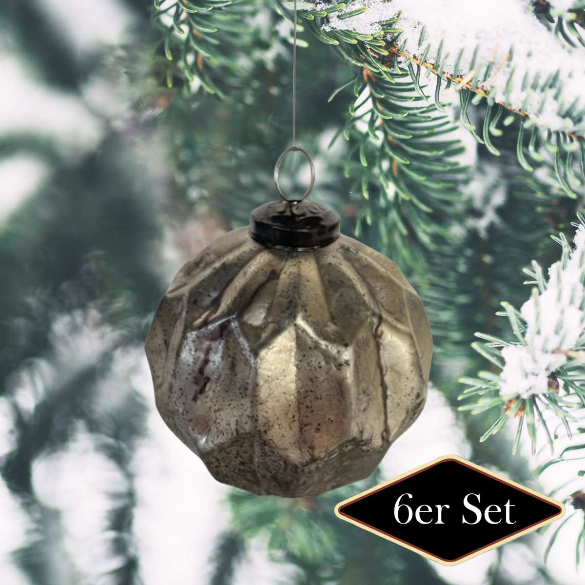 Weihnachtskugel aus Glas, rund gold mattiert glänzend, 6er Set, ∅ 10cm