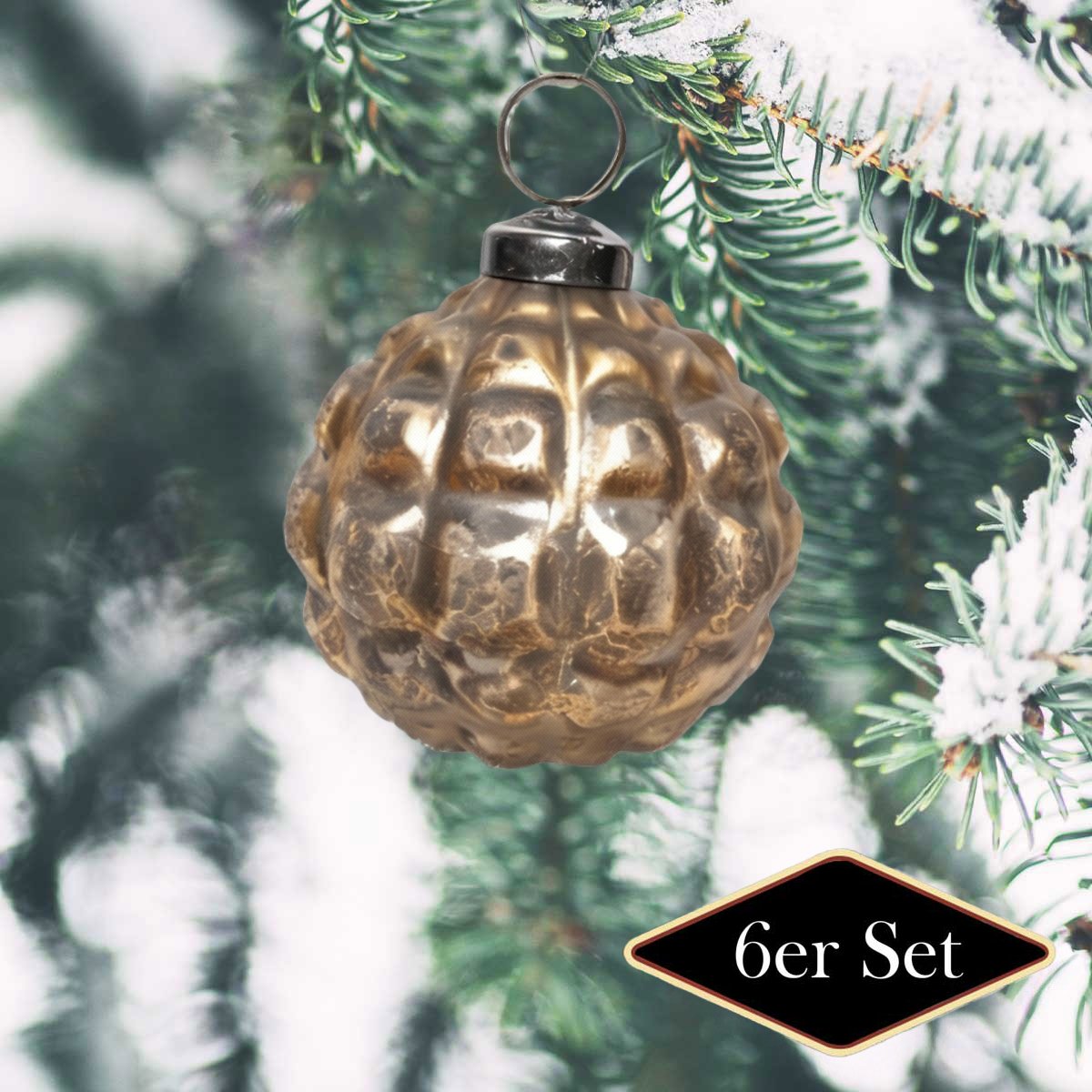 Premium Weihnachtskugel Glas, Gold strukturiert - handgemacht in Indien, ⌀10 cm