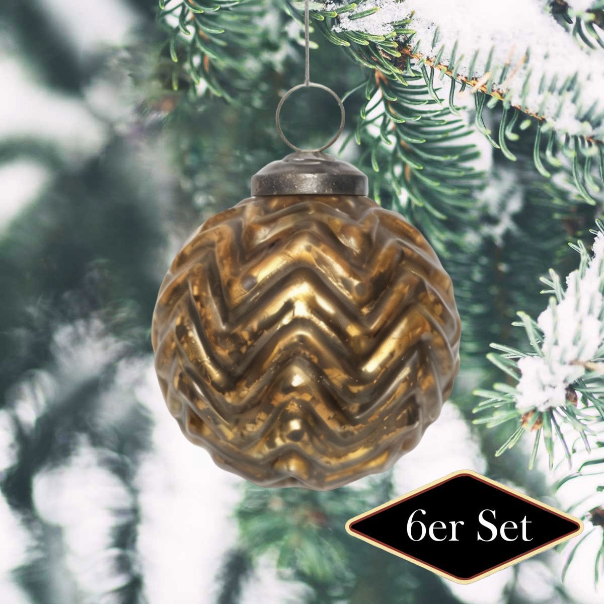 Premium Weihnachtskugel, rund Glas, gold glänzend - handgemacht in Indien,⌀10cm
