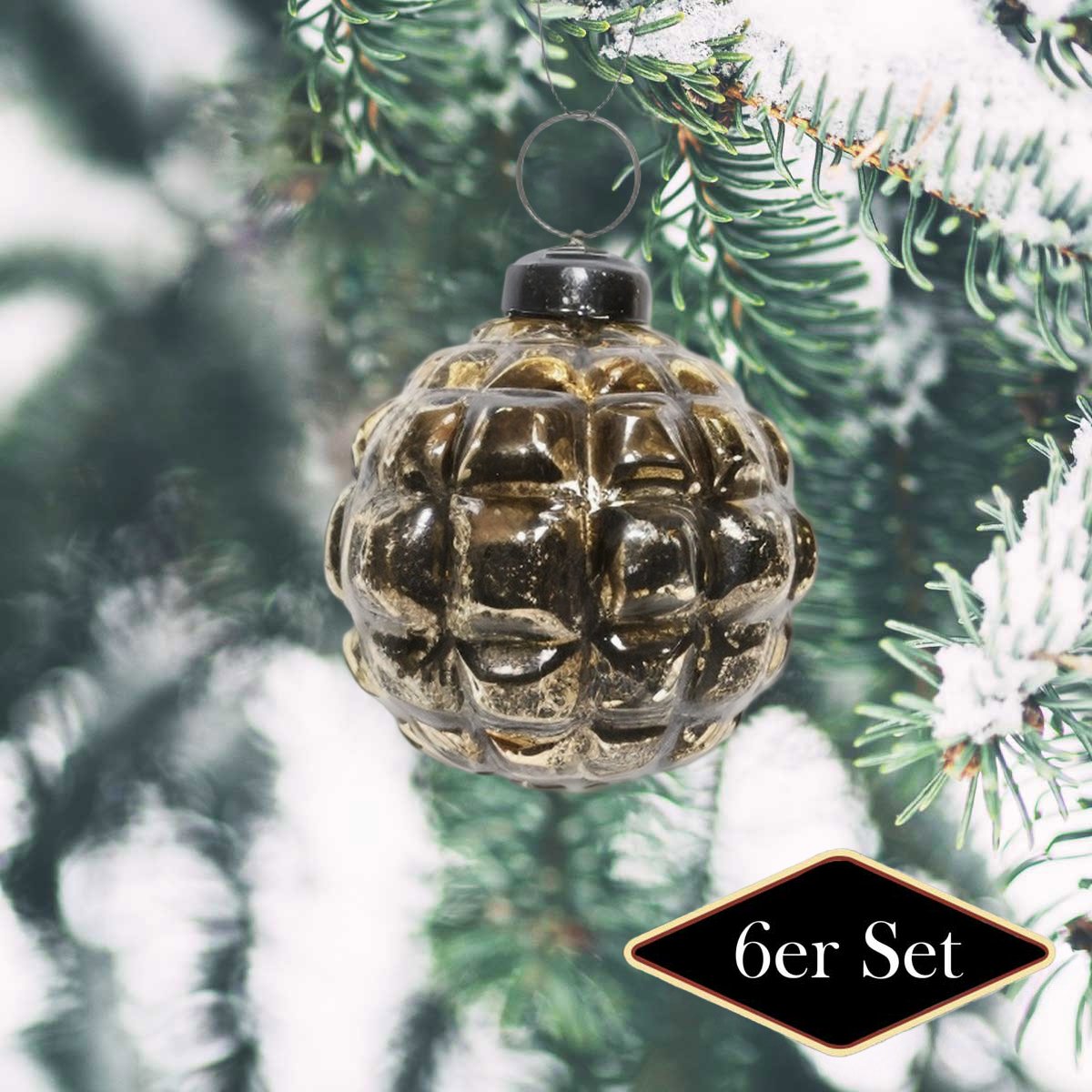 Weihnachtskugel Rund Gold strukturiert, Premium - handgemacht in Indien, ⌀8 cm