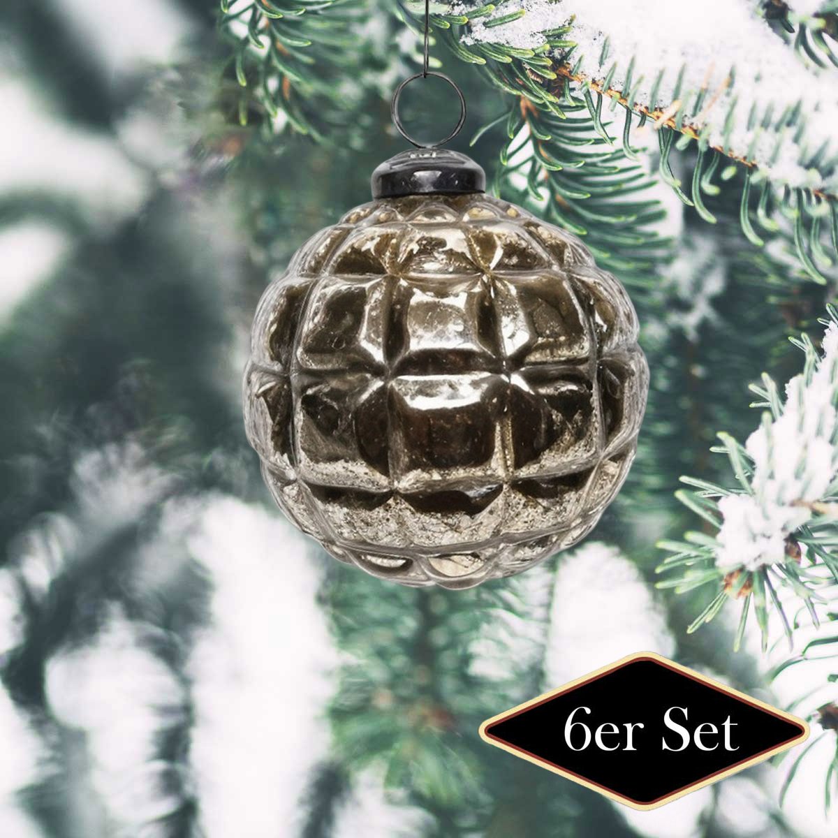 Premium Weihnachtskugel, Gold, gespränkelt – handgemacht in Indien, ⌀10 cm