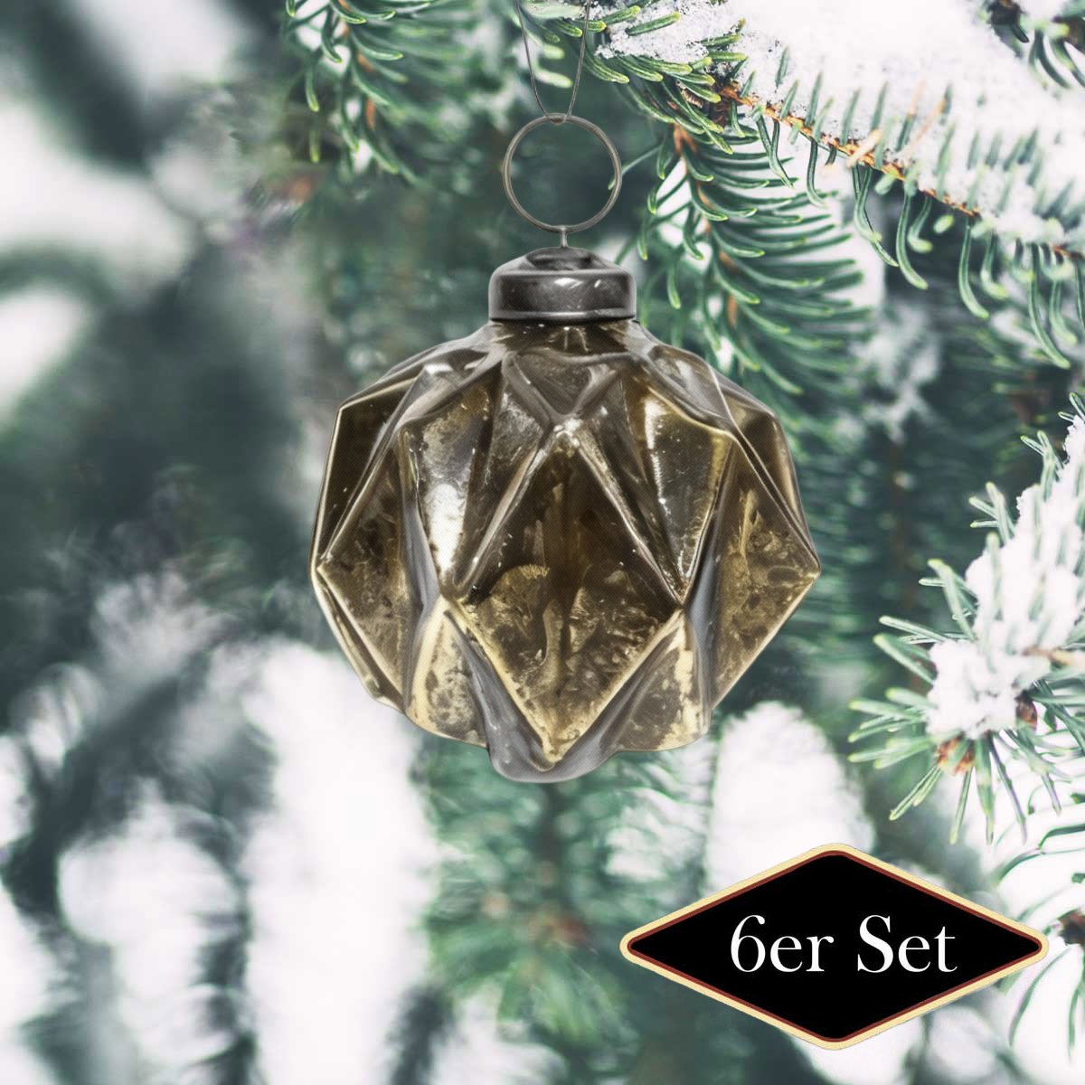 Weihnachtskugel, facettiert gold patiniert, Premiumglas, handgemacht in Indien