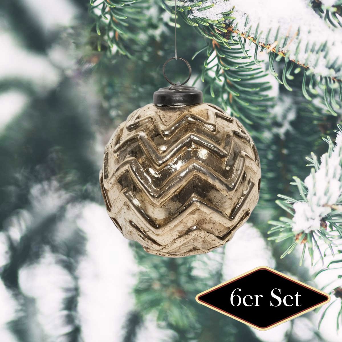 Premium Weihnachtskugel Glas, rund gold glänzend - handgemacht in Indien, ⌀8 cm