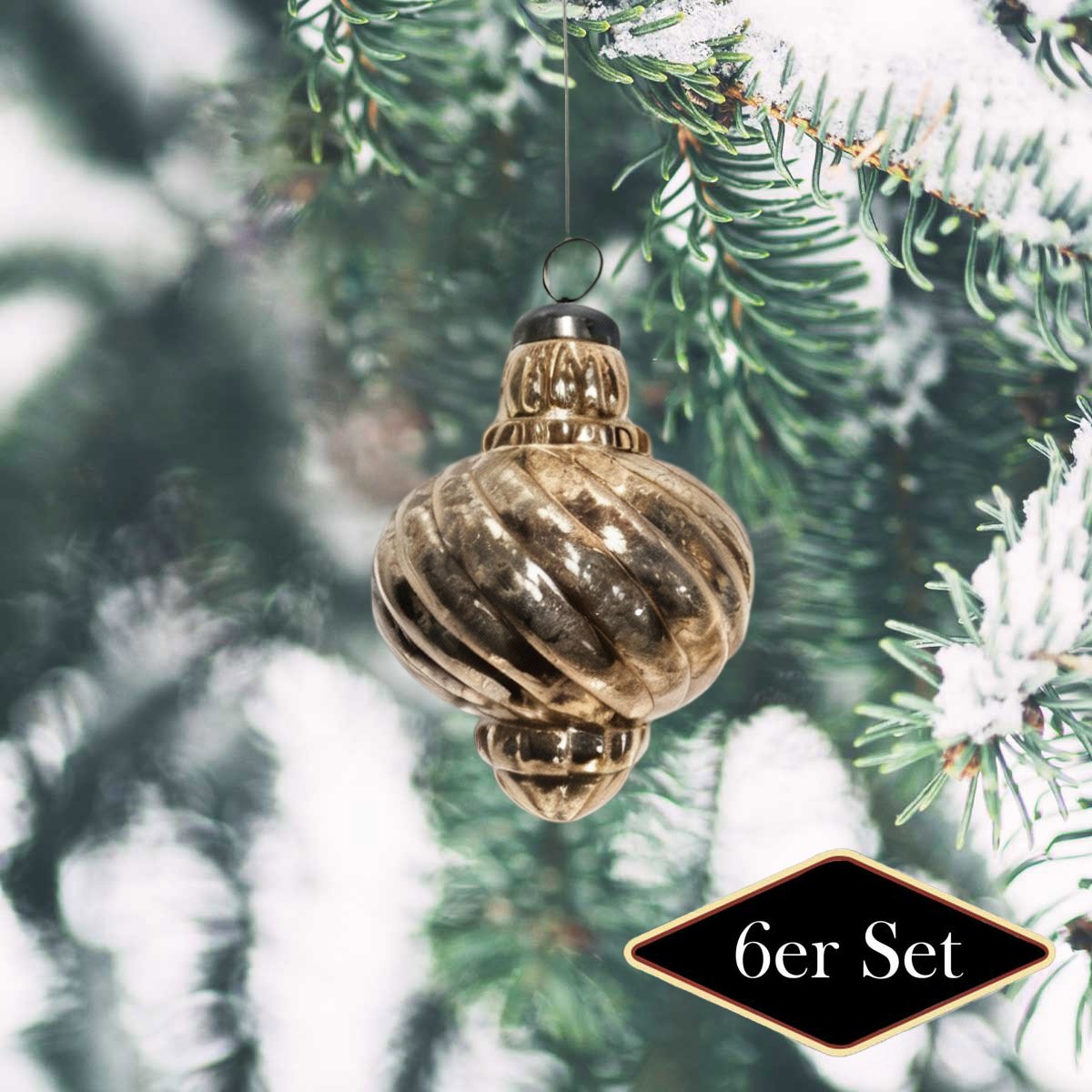 Premium Weihnachtskugel, Zwiebel gold glänzend - handgemacht in Indien, H.9 cm