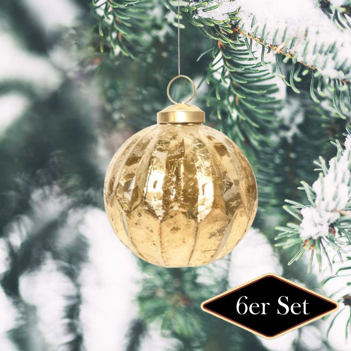 Premium Weihnachtskugel, gold glänzend segmentiert - handgemacht in Indien, ⌀8cm