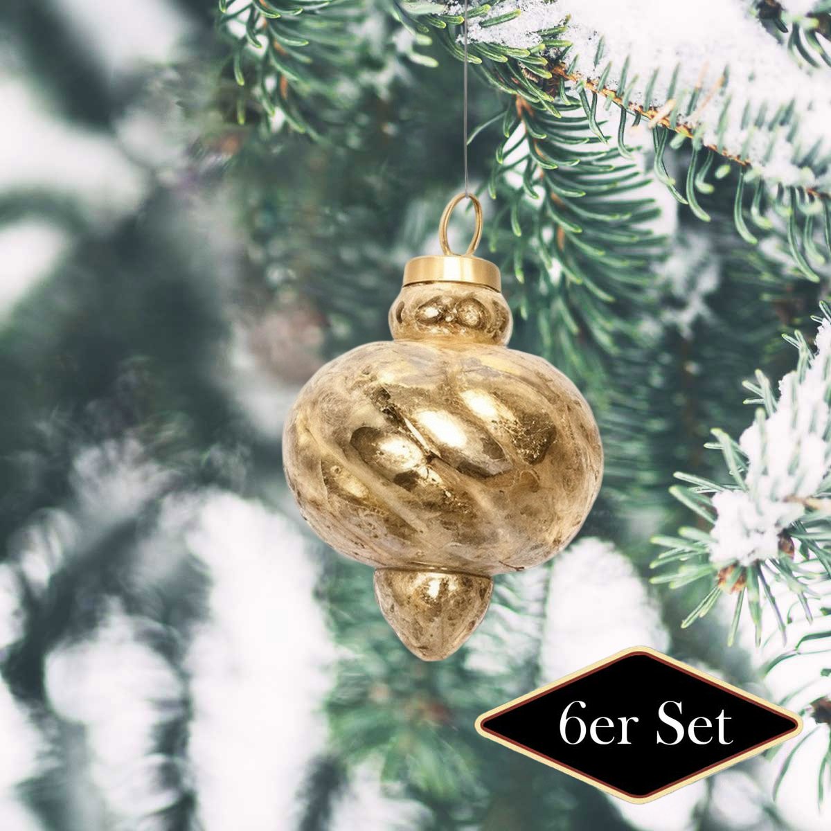 Premium Weihnachtskugel, gold matt, gedreht – handgemacht in Indien, H.9 cm