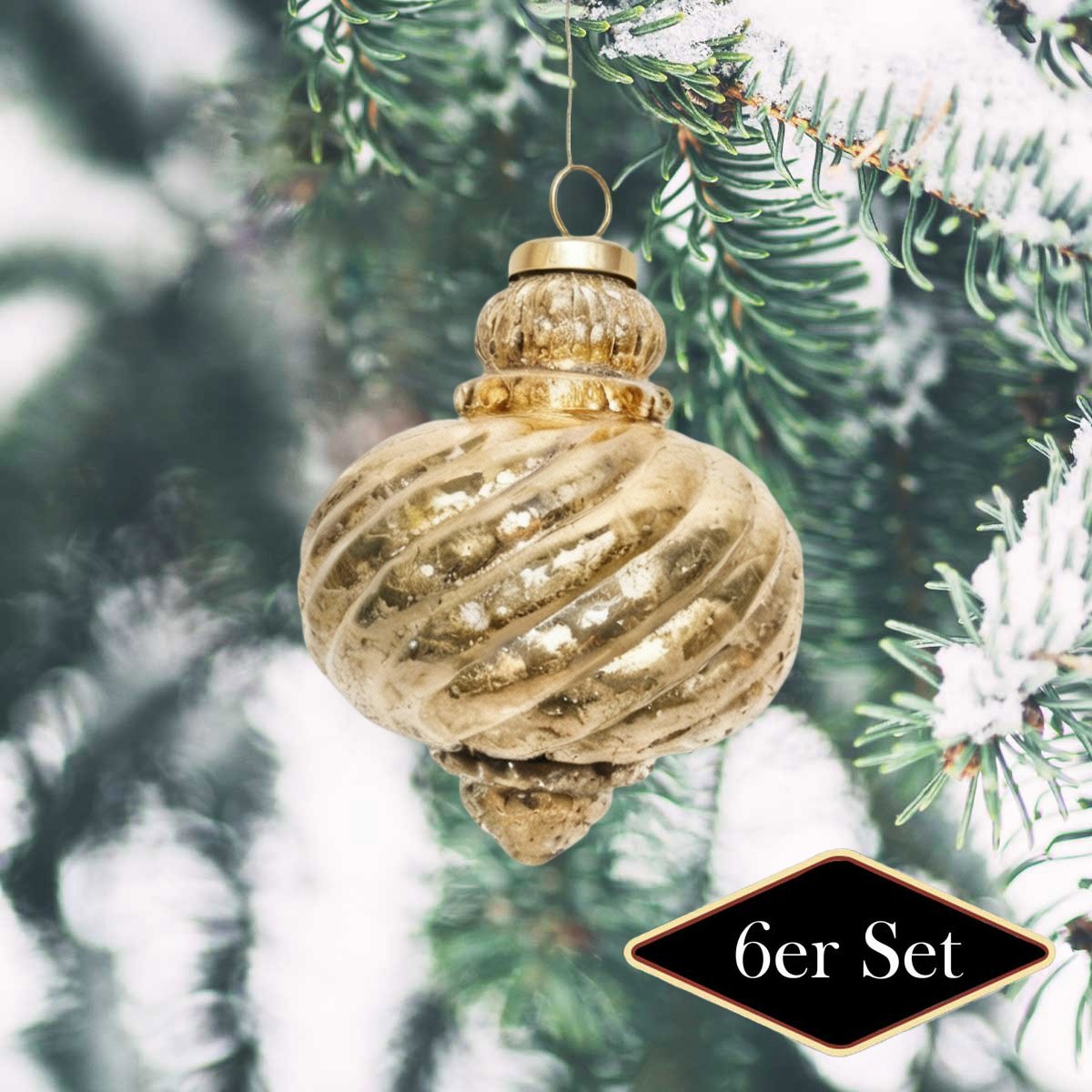 Premium Weihnachtskugel Zwiebelform gold patiniert - handgemacht Indien, H12cm