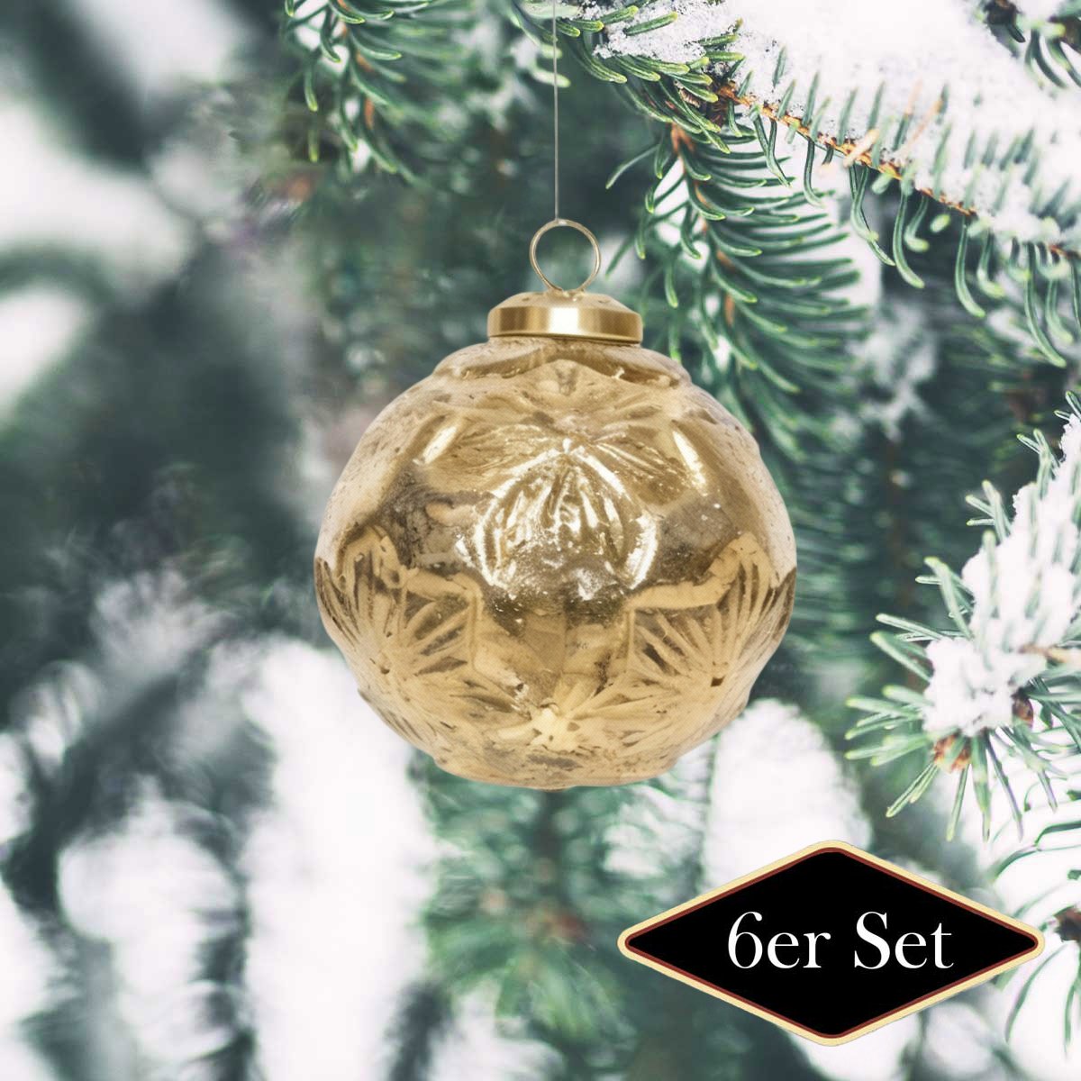 Premium Weihnachtskugel Sternprägung, gold glänzend - handgemacht in Indien,⌀8cm