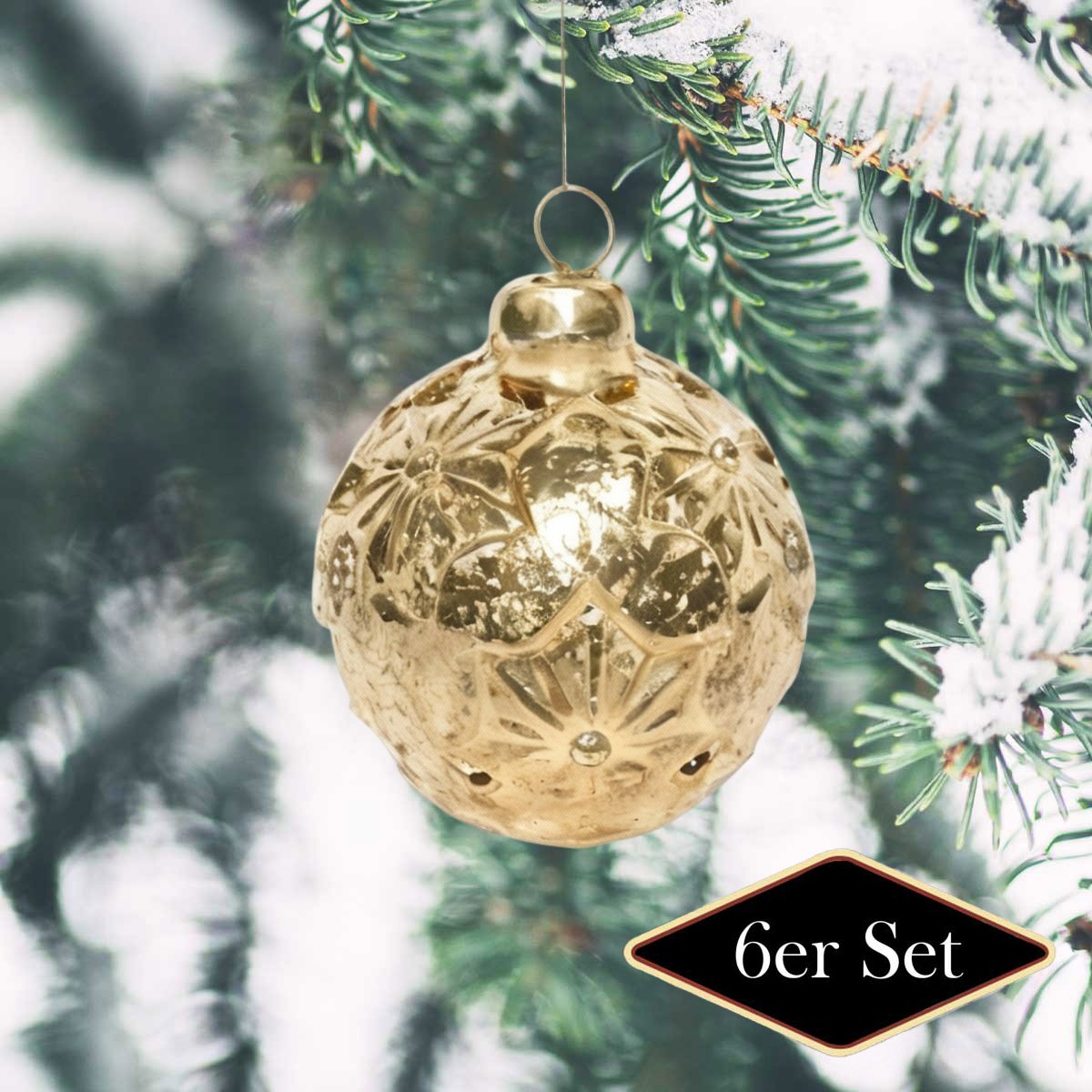 Premium Weihnachtskugel, Sternprägung gold glänzend - handgemacht Indien, ⌀10 cm
