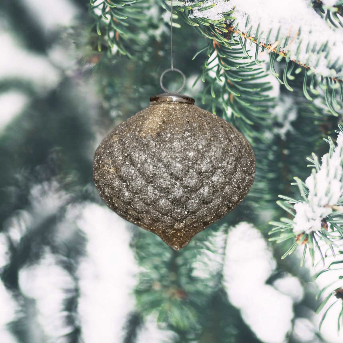 Weihnachtskugel Tropfen gold strukturiert, Unikat - handgemacht in Indien,H.15cm