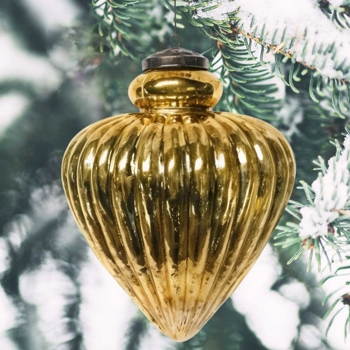 Premium Weihnachtskugel Glas, gold glänzend – handgemacht in Indien, H.20cm