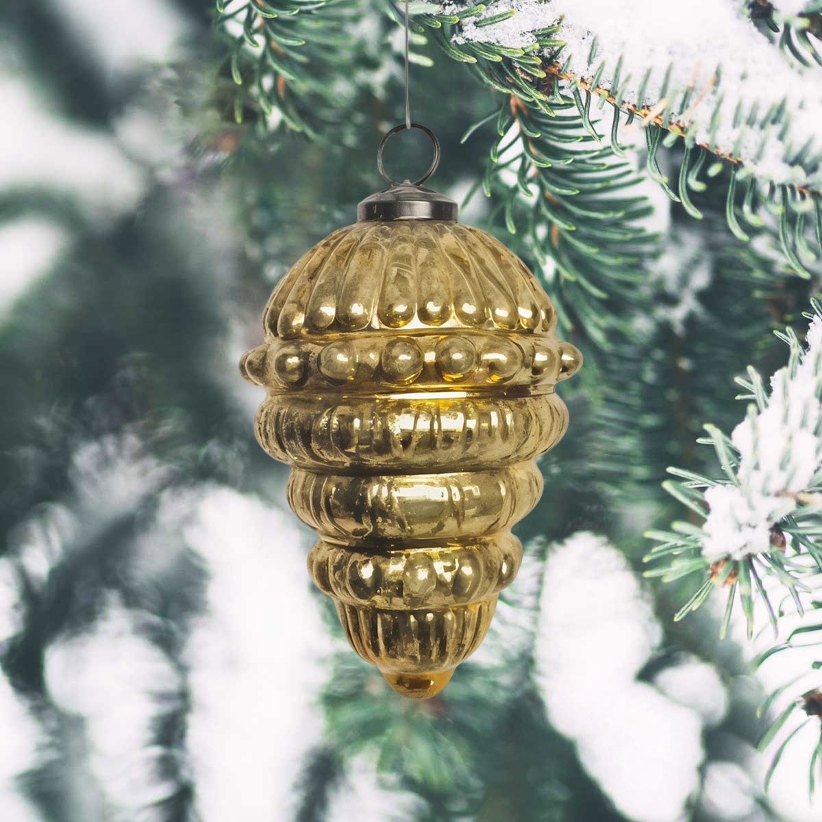 Premium Weihnachtskugel Zapfen, gold glänzend - handgemacht in Indien, H.15cm