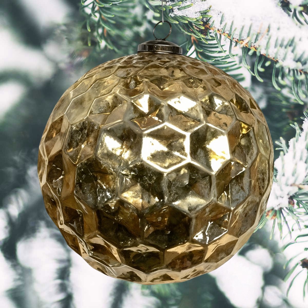 Premium Weihnachtskugel Gold, facettiert glänzend - handgemacht in Indien, ⌀21cm