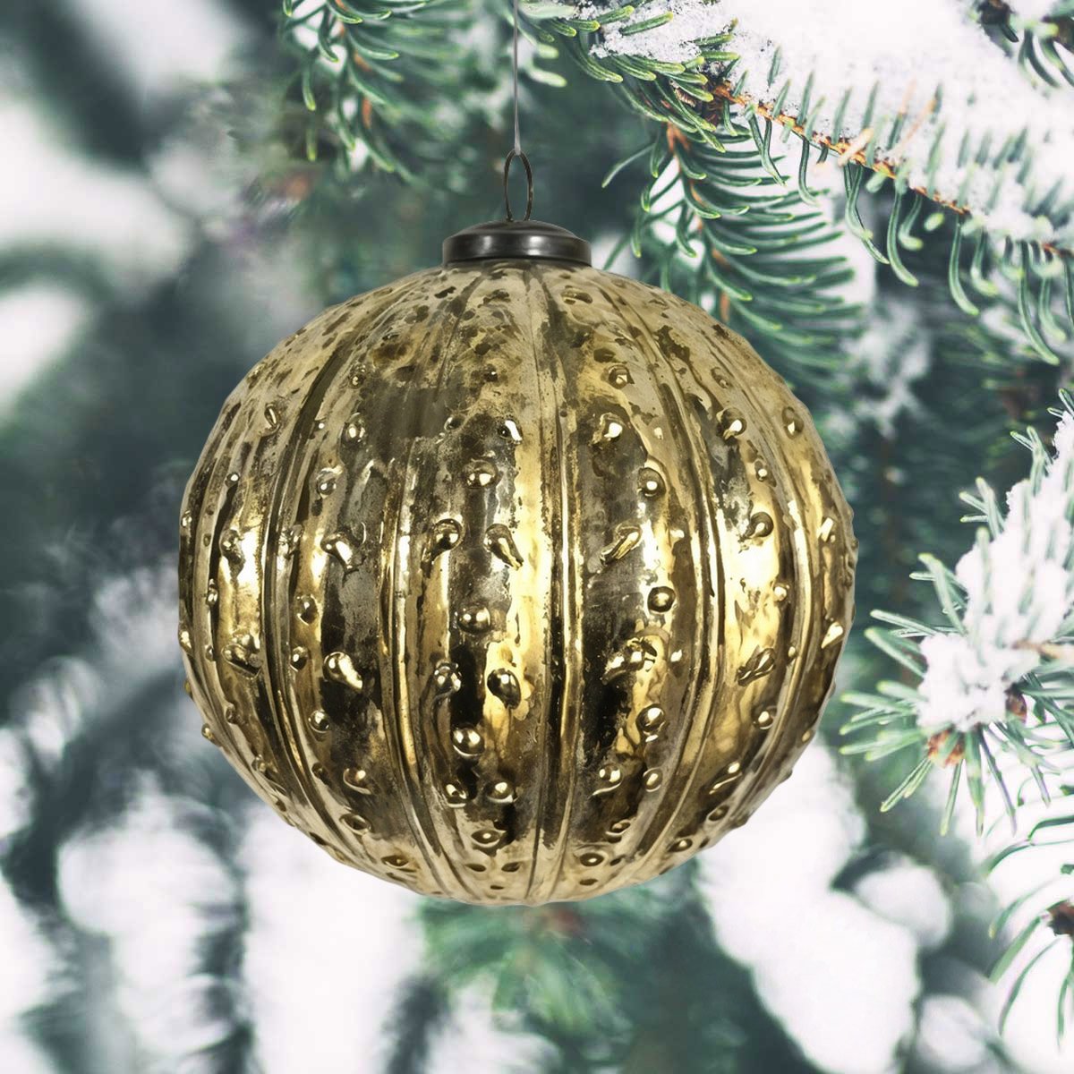 Premium Weihnachtskugel Gold, strukturiert glänzend - handgemacht Indien, ⌀16 cm