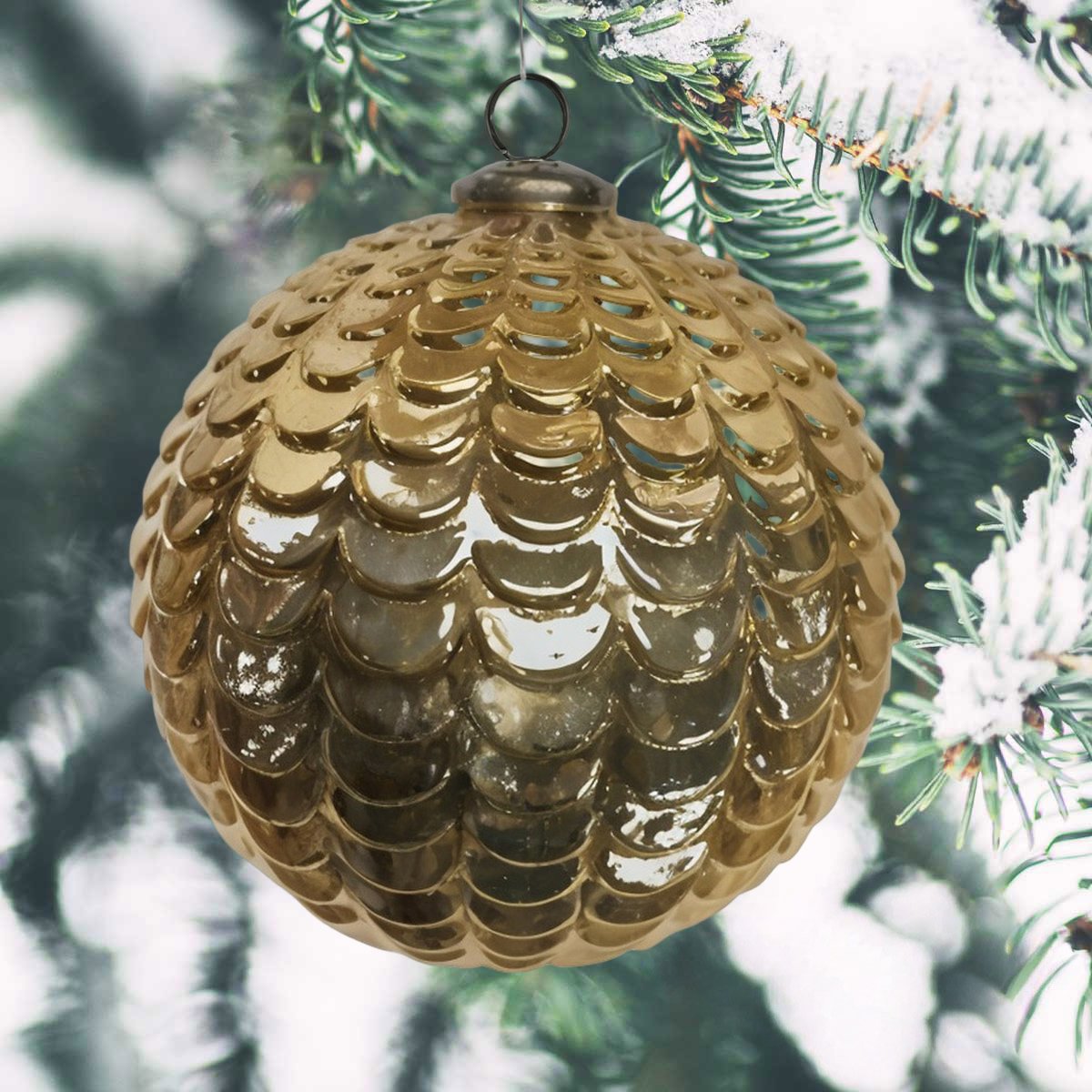 Premium Weihnachtskugel Glas, gold glänzend - handgemacht in Indien, ⌀21 cm