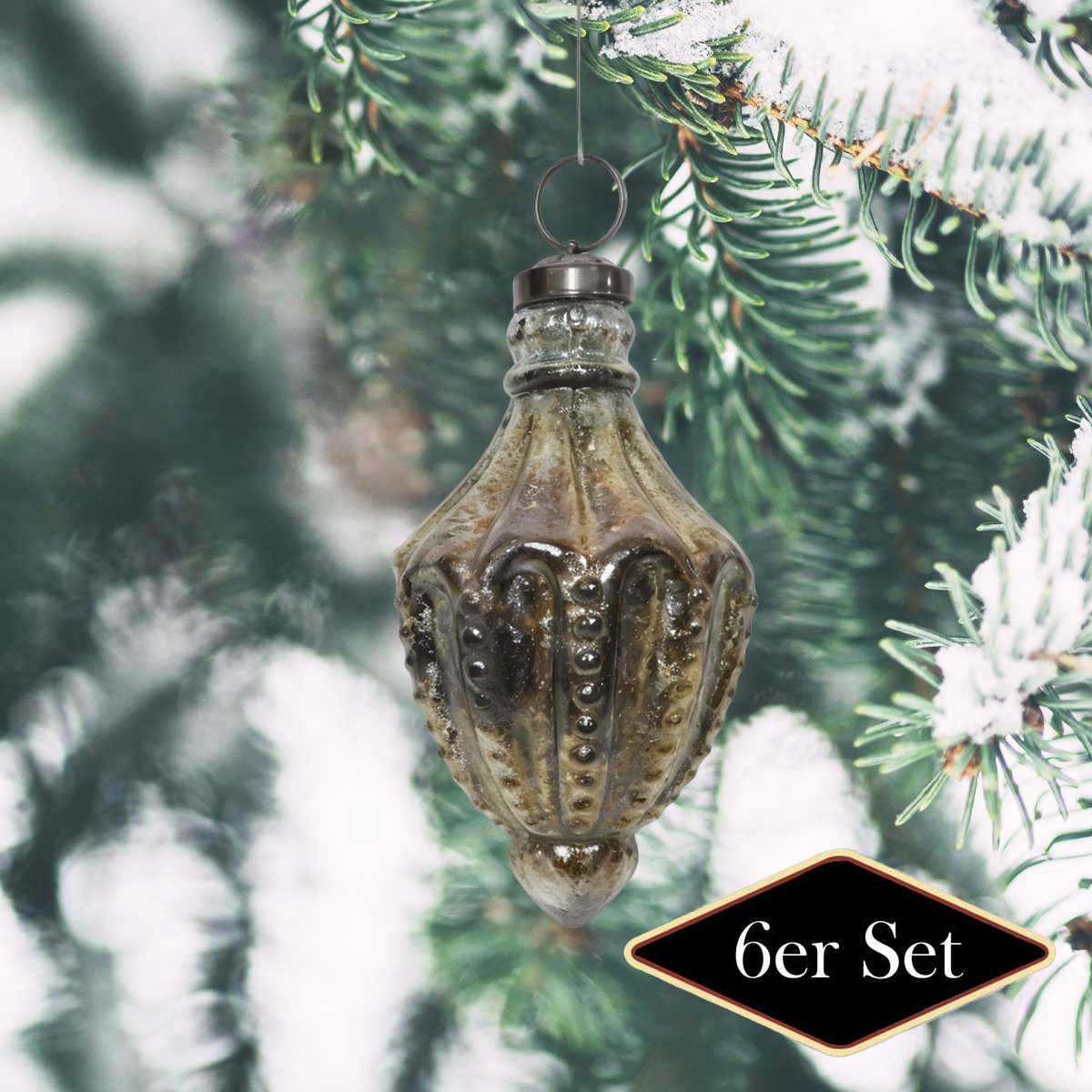 Premium Weihnachtskugeln Tropfen antik-messing patiniert - handgemacht in Indien