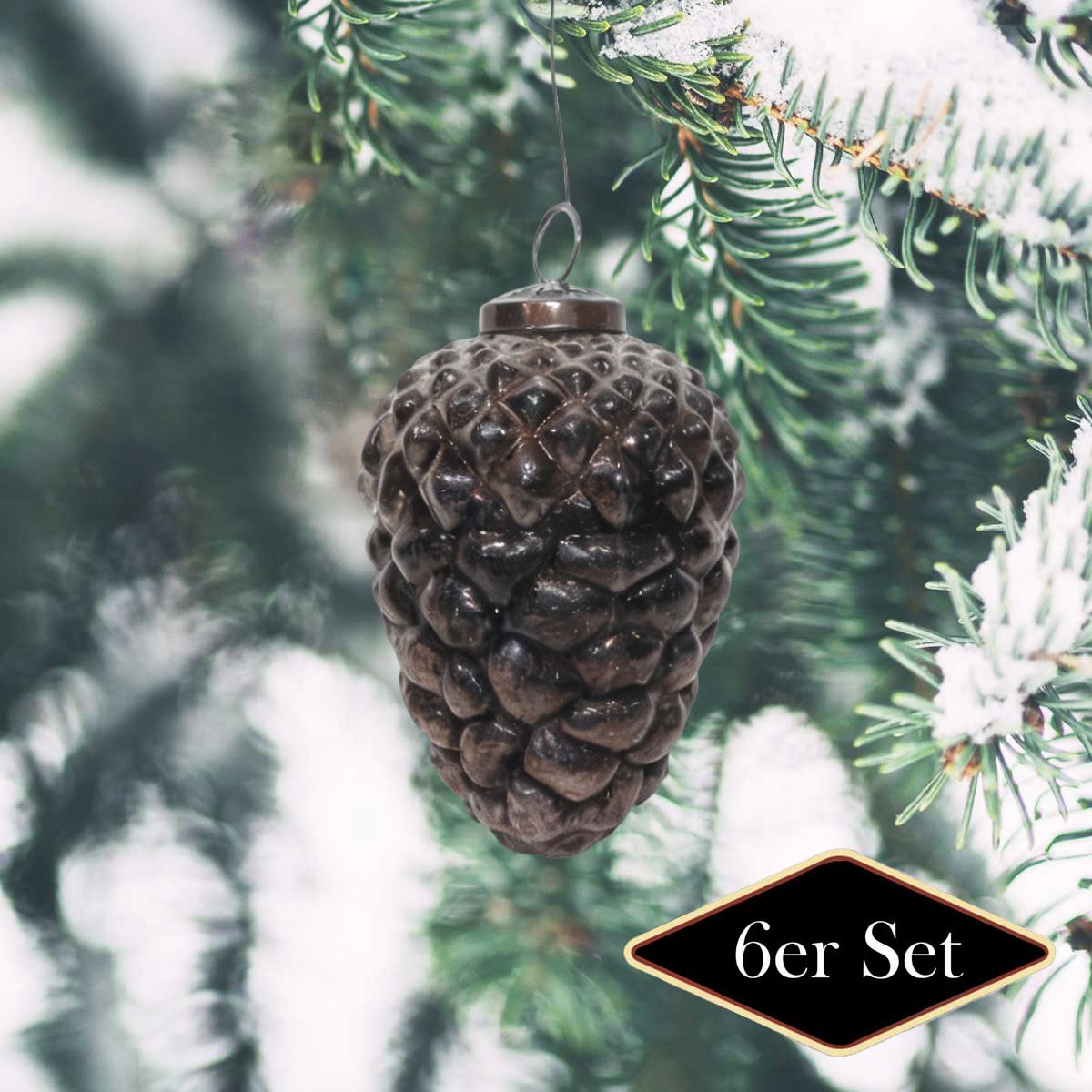 Premium Weihnachtskugeln Tannenzapfen, Glas braun glänzend - handgemacht, H.11cm