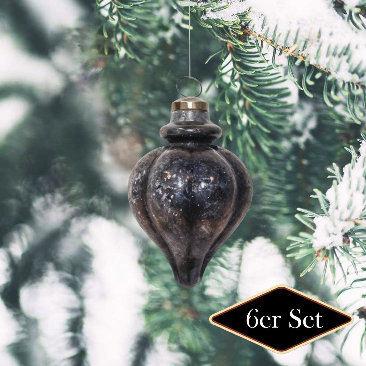 Weihnachtskugeln Tropfen, Glas schwarz patiniert - handgemacht in Indien, H.12cm