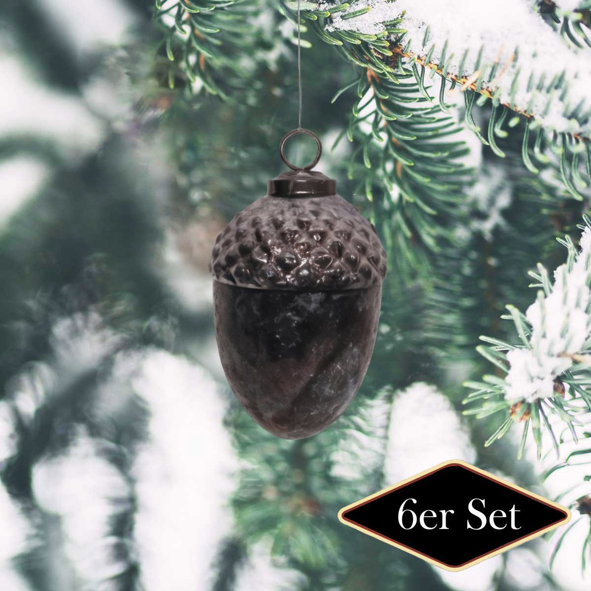 Premium Weihnachtskugeln Eichel, Glas braun - handgemacht in Indien, H.11cm