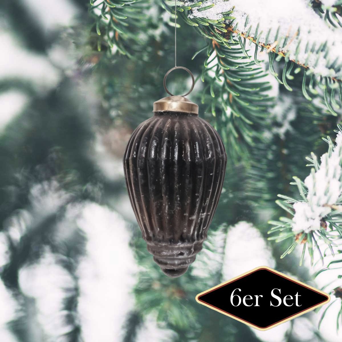 Premium Weihnachtskugeln Tropfen braun geriffelt - handgemacht in Indien, H.10cm