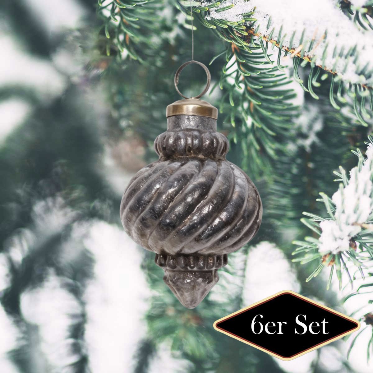 Premium Weihnachtskugeln, Zwirbel braun patiniert - handgemacht in Indien, H.9cm