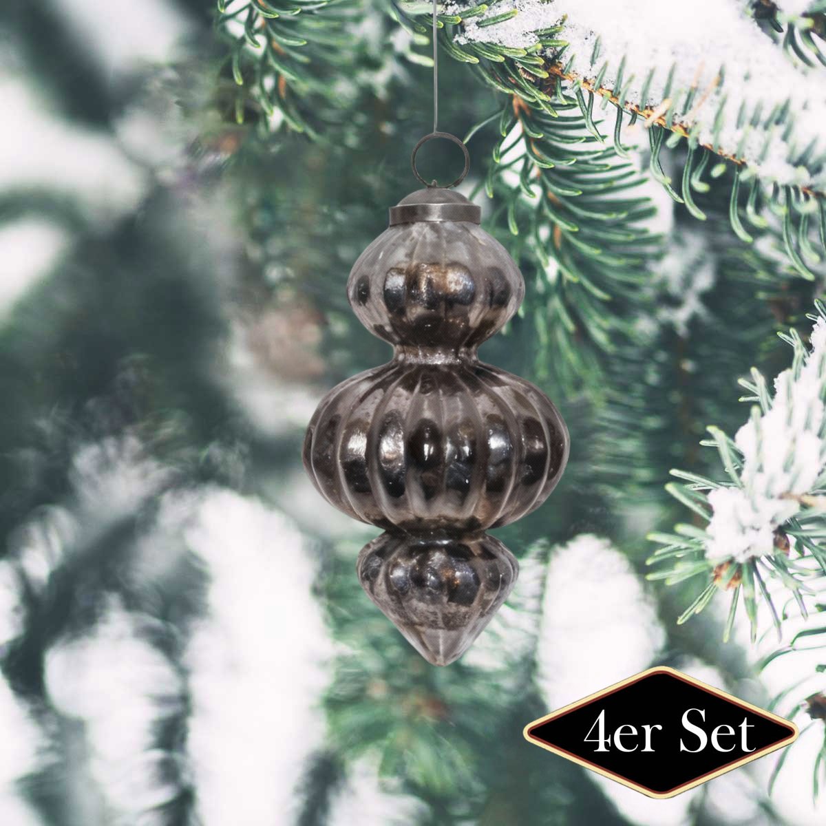 Premium Weihnachtskugeln Tropfen braun patiniert – handgemacht in Indien, H.14cm