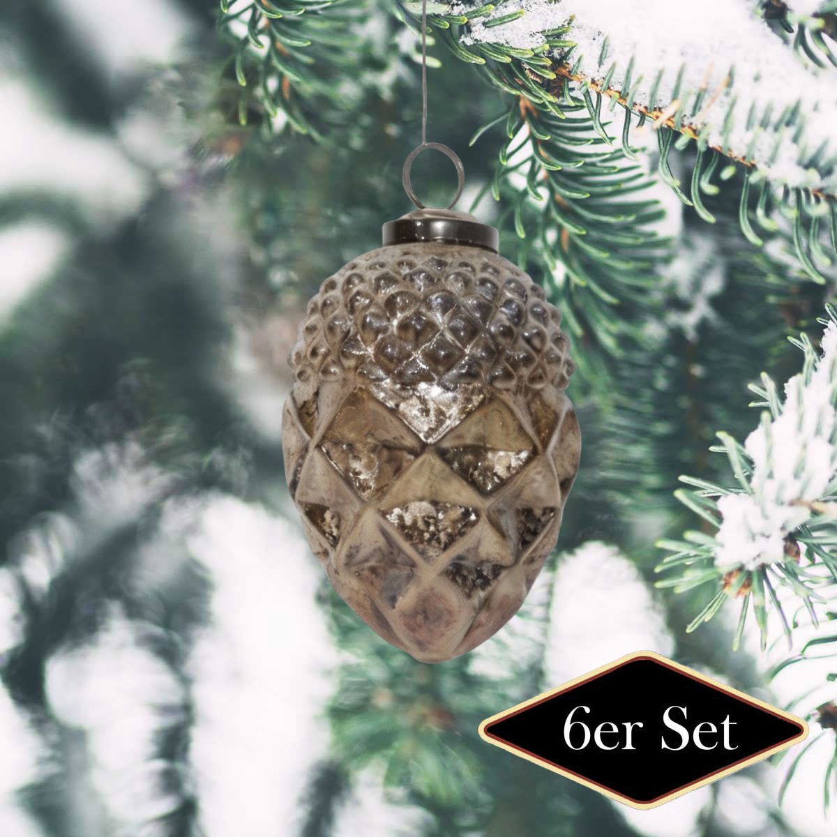 Weihnachtskugeln Zapfen, antik-messing patiniert - handgemacht in Indien, H.11cm