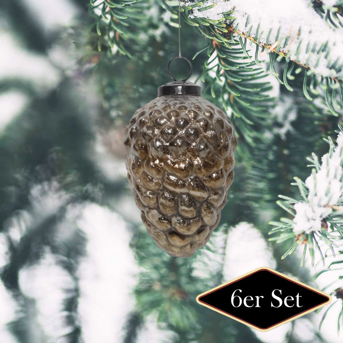 Weihnachtskugeln Zapfen, Antik-Messing, glänzend - handgemacht in Indien, H.11cm