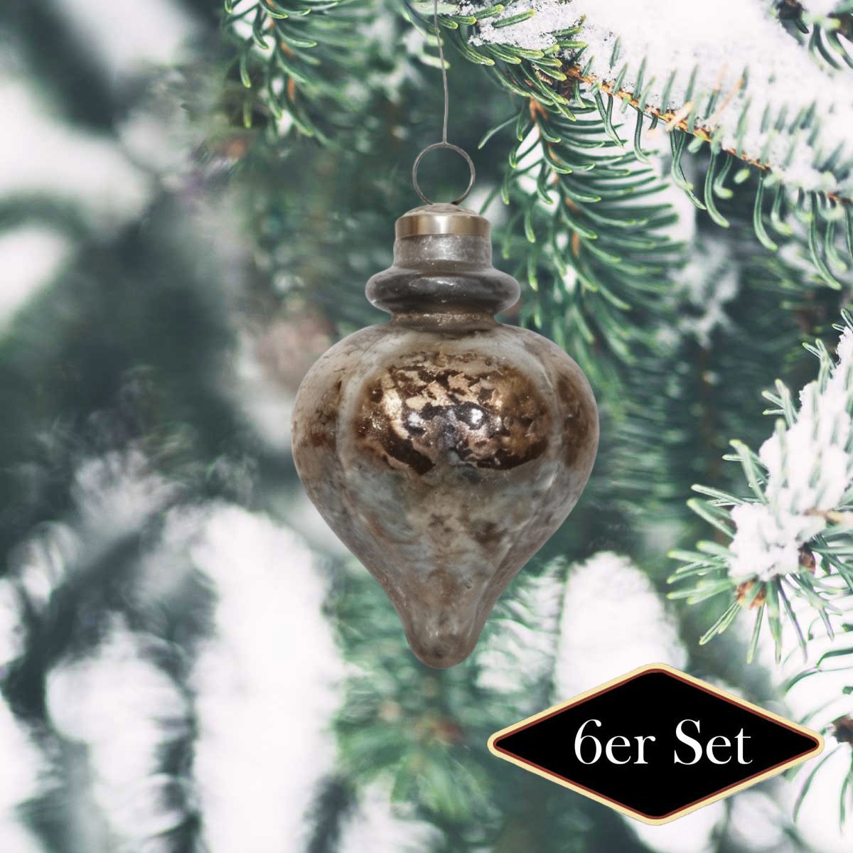 Premium Weihnachtskugeln Glas, Tropfen kupfer patiniert - handgemacht, H.12cm