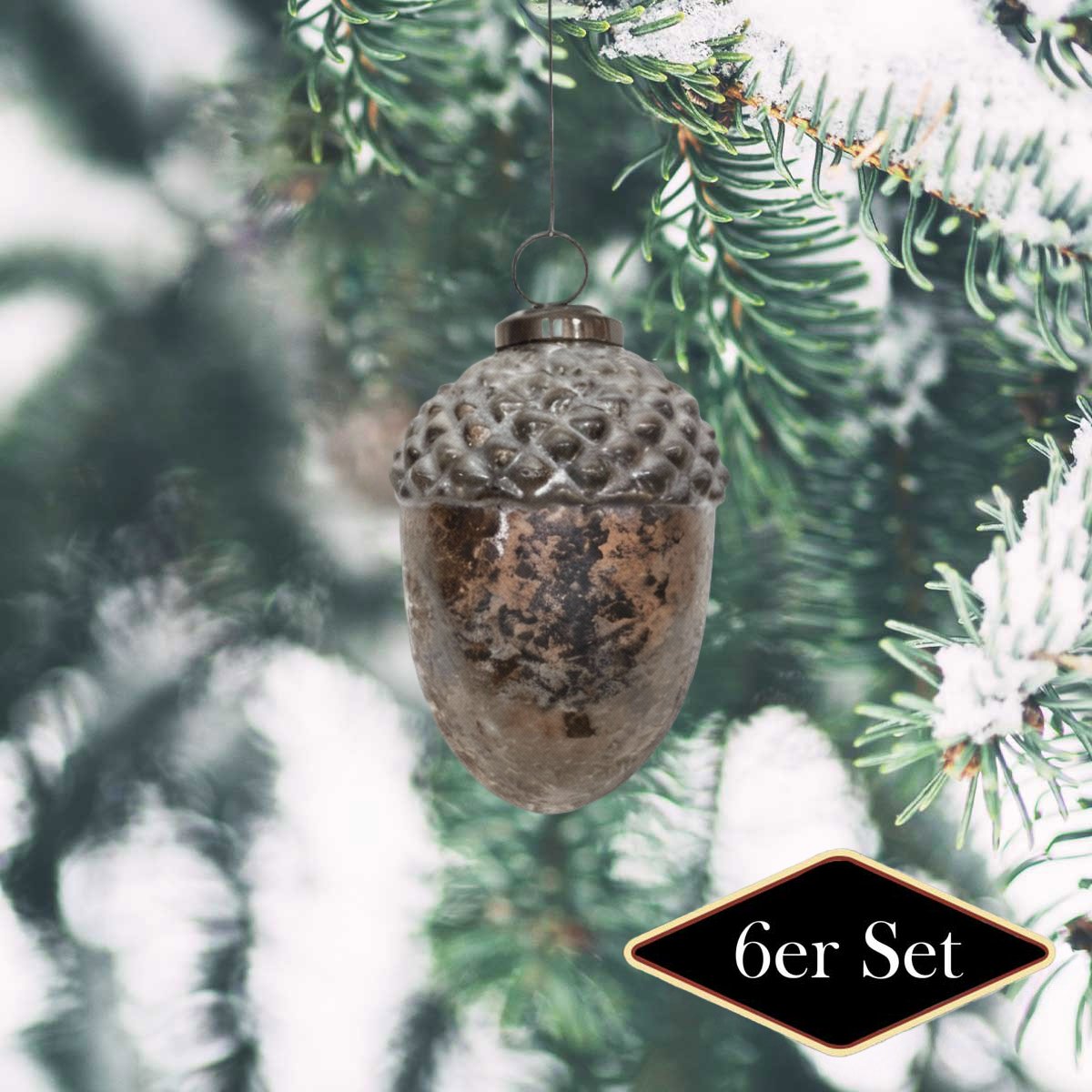 Premium Weihnachtskugeln Eichel Kupfer patiniert - handgemacht in Indien, H.11cm