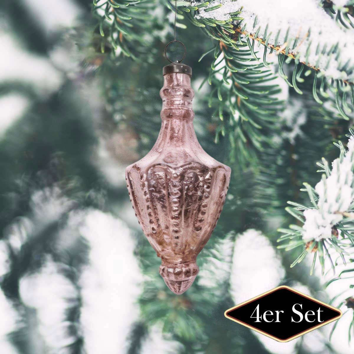 Premium Weihnachtskugeln Vasenform, Glas rose - handgemacht in Indien, H.16cm