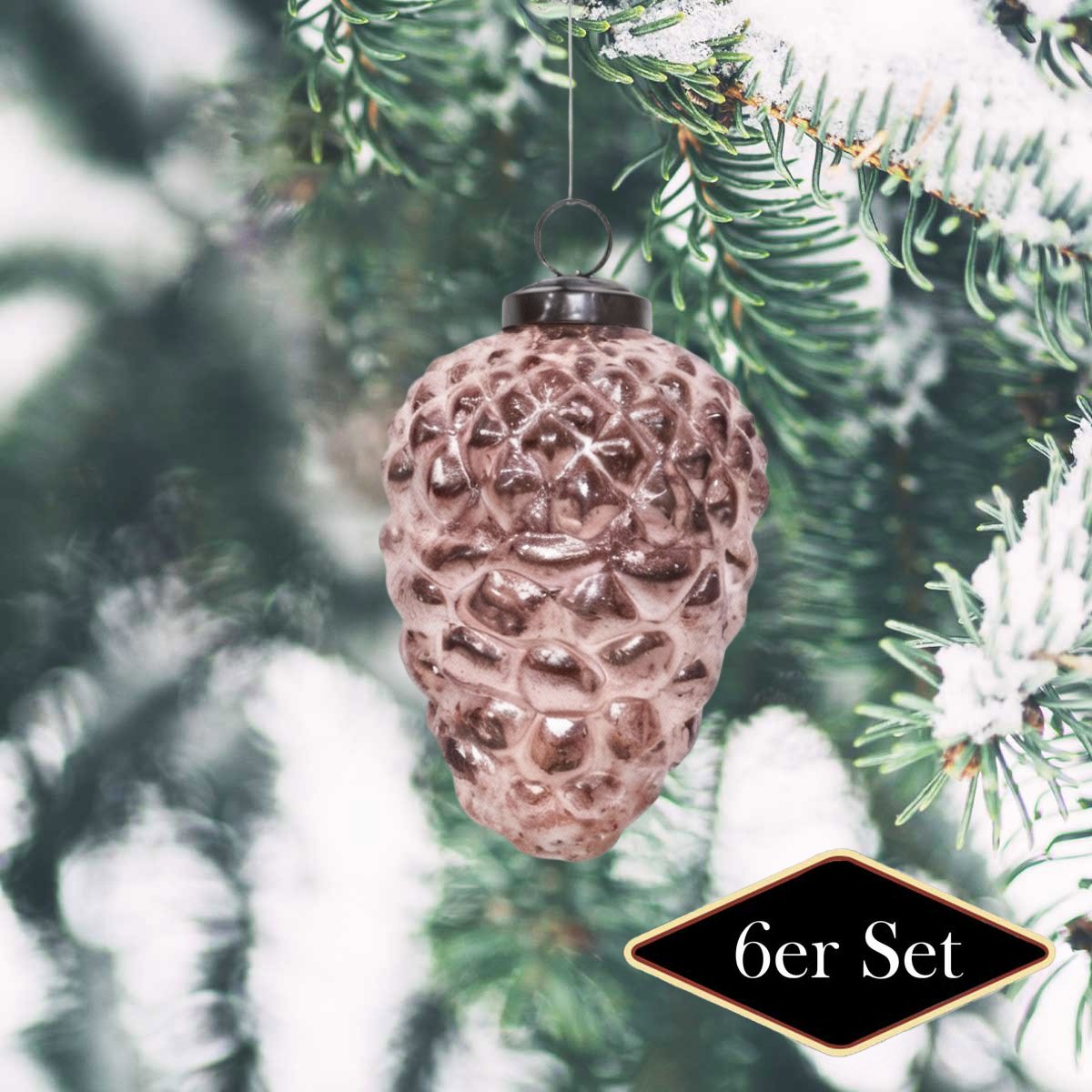 Weihnachtskugeln Zapfen, Glas rose glänzend - handgemacht in Indien, H.11cm