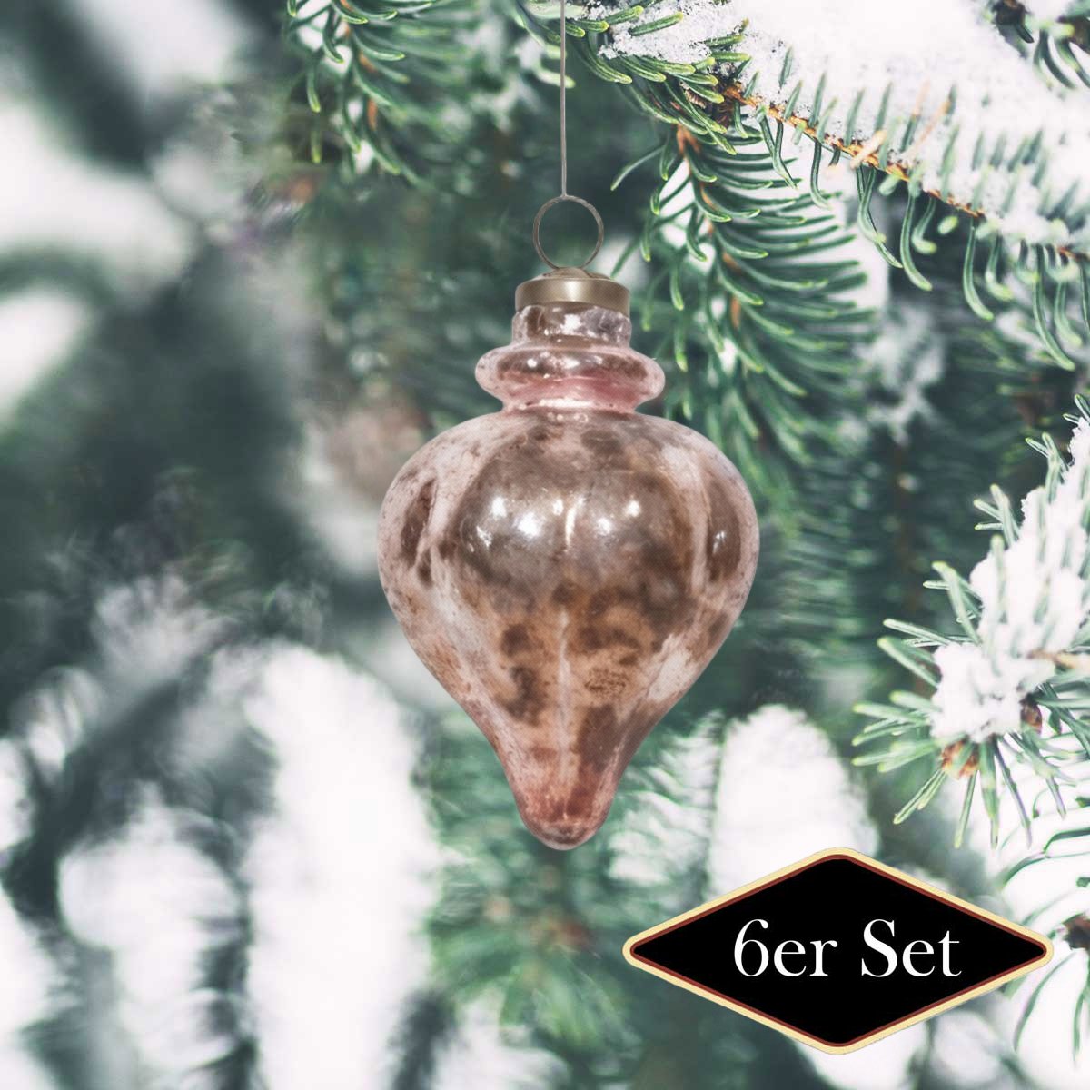 Premium Weihnachtskugeln Tropfen, pink patiniert - handgemacht in Indien, H.12cm