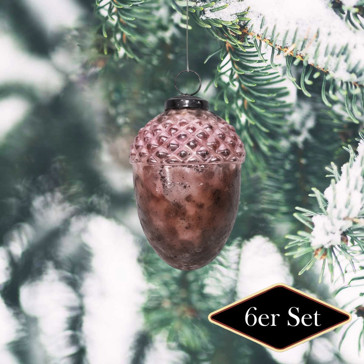 Premium Weihnachtskugeln Eichel, rose strukturiert – handgemacht Indien, H.11cm